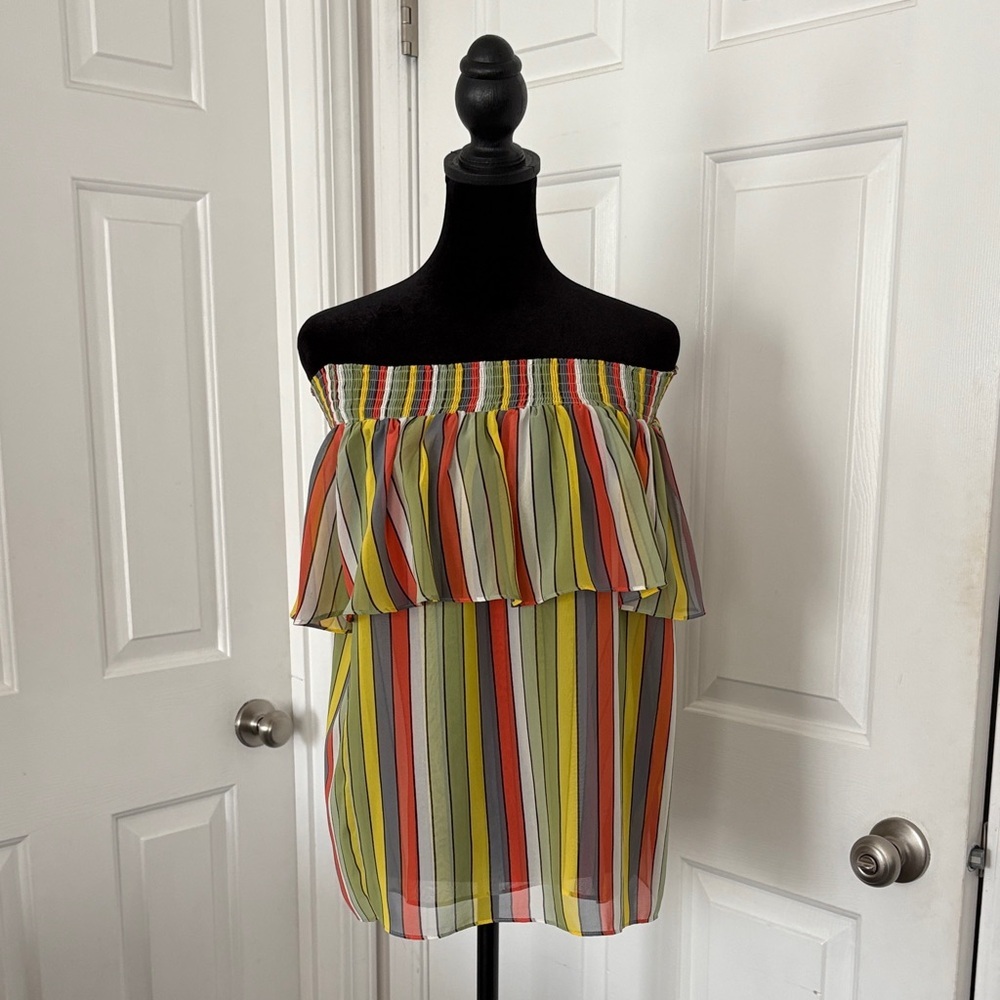 CAbi Multicolor Striped Off-Shoulder Blouse
